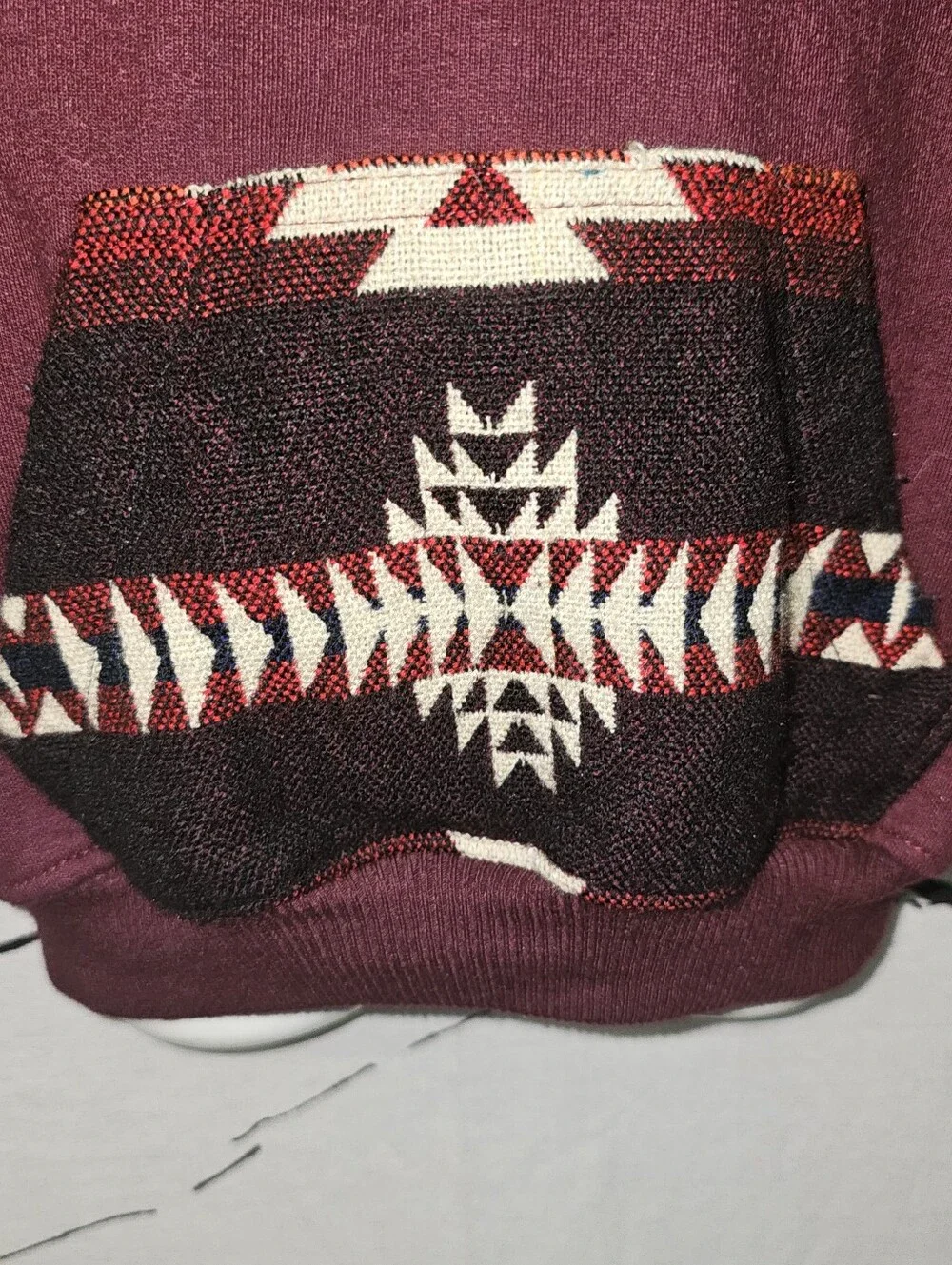 Boy's Sz 4 Maroon Native American Hoodie with Embroidered Wolf - Handmade